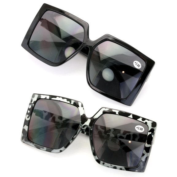 2 Pairs Oversized Square Women Bifocal Reading Sunglasses Reader Glasses Lion Head +1.50