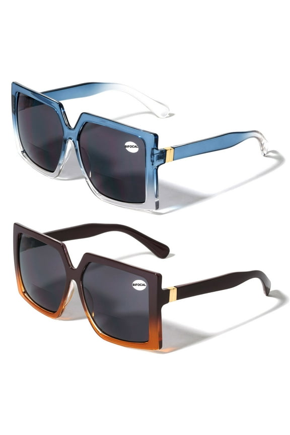 2 Pairs Oversized Square Women Bifocal Reading Sunglasses Reader Glasses Lion Head +1.50