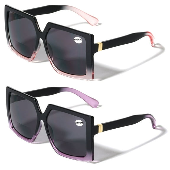 2 Pairs Oversized Square Women Bifocal Reading Sunglasses Reader Glasses Lion Head +2.50
