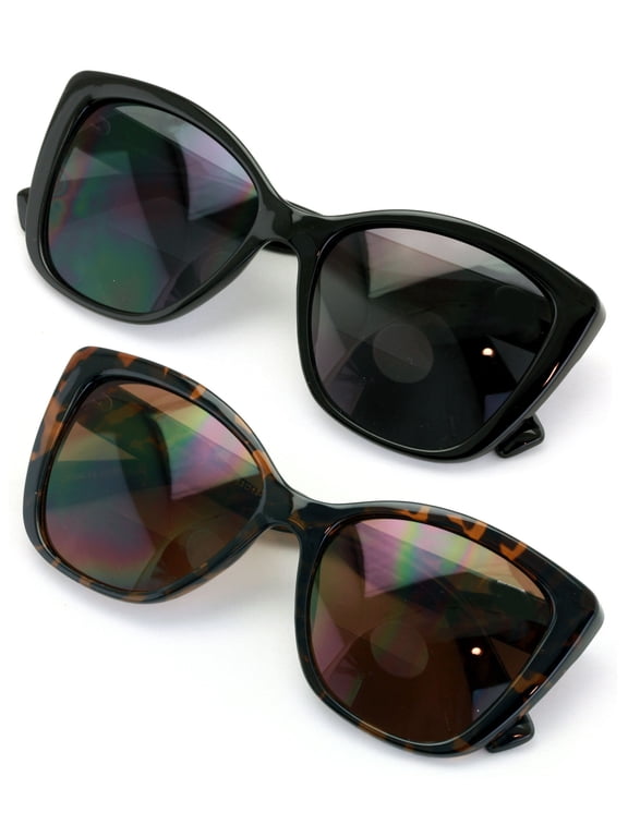 2 Pairs Oversized Women Bifocal Reading Sunglasses Reader Glasses Butterfly Vintage Black Tortoise UV400 +1.50
