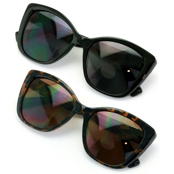 2 Pairs Oversized Women Bifocal Reading Sunglasses Reader Glasses Butterfly Vintage Black Tortoise UV400 +1.75
