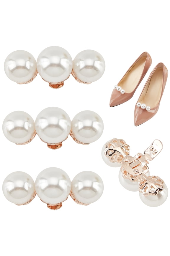 2 Pairs Pearl Shoe Clips Round Shoe Charms Light Gold Wedding Party Boots Heels Decoration Delicate Bridal Buckles Detachable Jewelry
