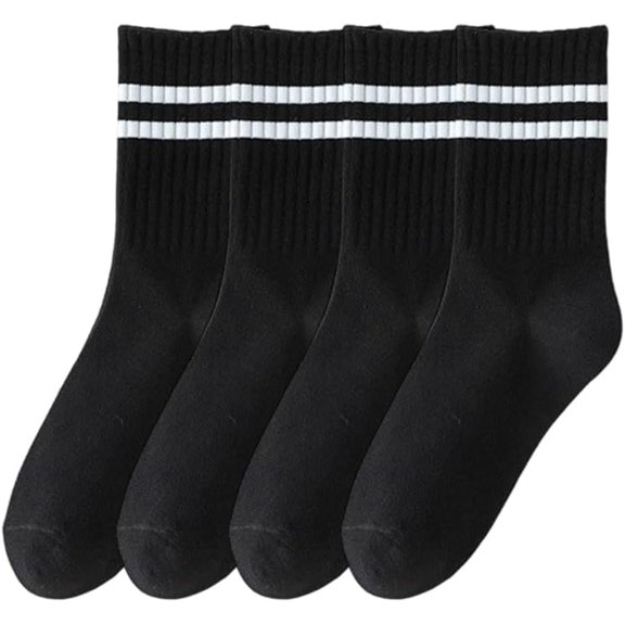 2 Pairs Pilates Grippy Socks 260x150x3mm Black Cotton Stripe Non Slip Long Socks for Sports Pure Barre Ballet Dance Workout Black DIY