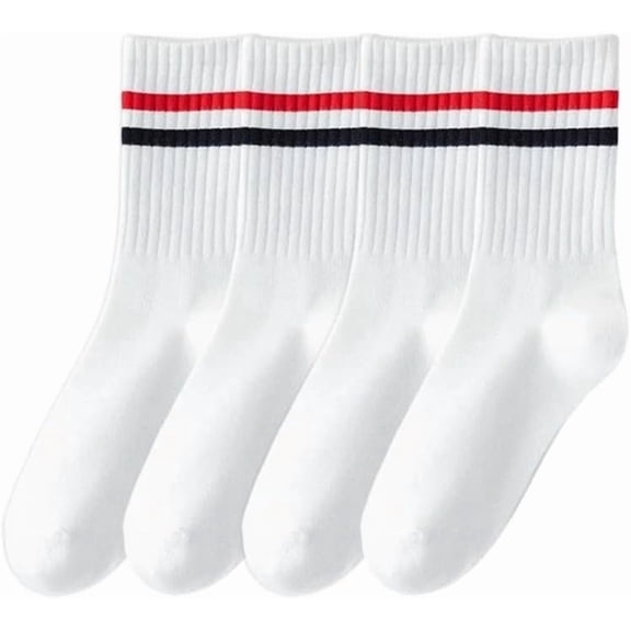 2 Pairs Pilates Grippy Socks 260x150x3mm White Cotton Stripe Non Slip Long Socks for Sports Pure Barre Ballet Dance Workout diy White