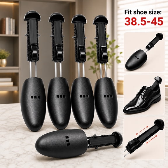 2 Pairs Plastic Adjustable Length Men Shoe Tree Shoe Stretcher Boot Holder Organizers Boot Holder Support Practical Shoes Shape Keeper with Tension Spring Coil for Men's (US 6-11) Black