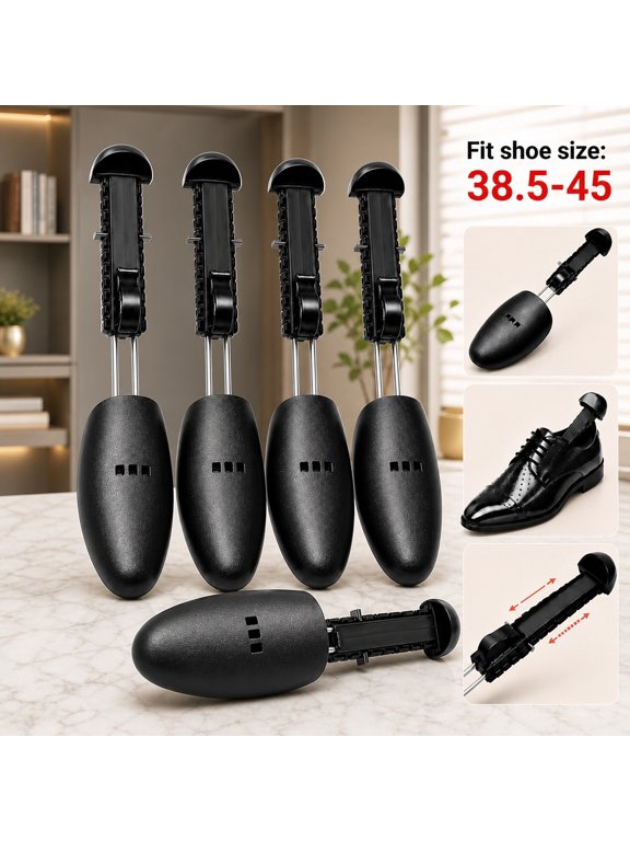 2 Pairs Plastic Adjustable Length Men Shoe Tree Shoe Stretcher Boot Holder Organizers Boot Holder Support Practical Shoes Shape Keeper with Tension Spring Coil for Men's (US 6-11) Black