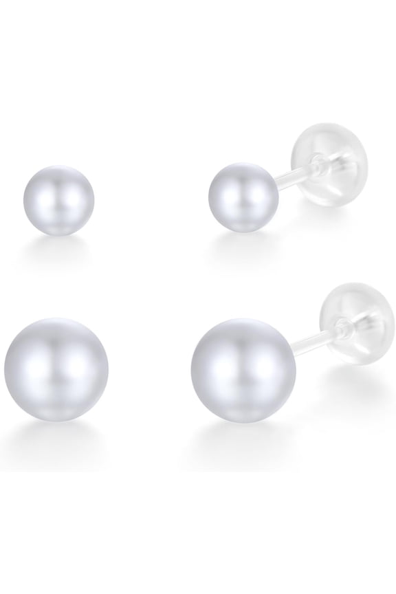 2 Pairs Plastic Earrings for Ears, 4mm & 6mm Lightweight Simulated Metal Free Plastic Studs Earrings for Women Metal-allergy