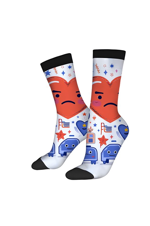 2 Pairs Playful Robot Design Socks with Colorful Balloons & Stars - Unisex Trendy Mixed Color Socks for All Seasons