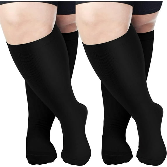 2 Pairs Plus Size Compression Socks Wide Calf, Extra Large Knee High Support Socks for Women & Men 20-30 mmHg