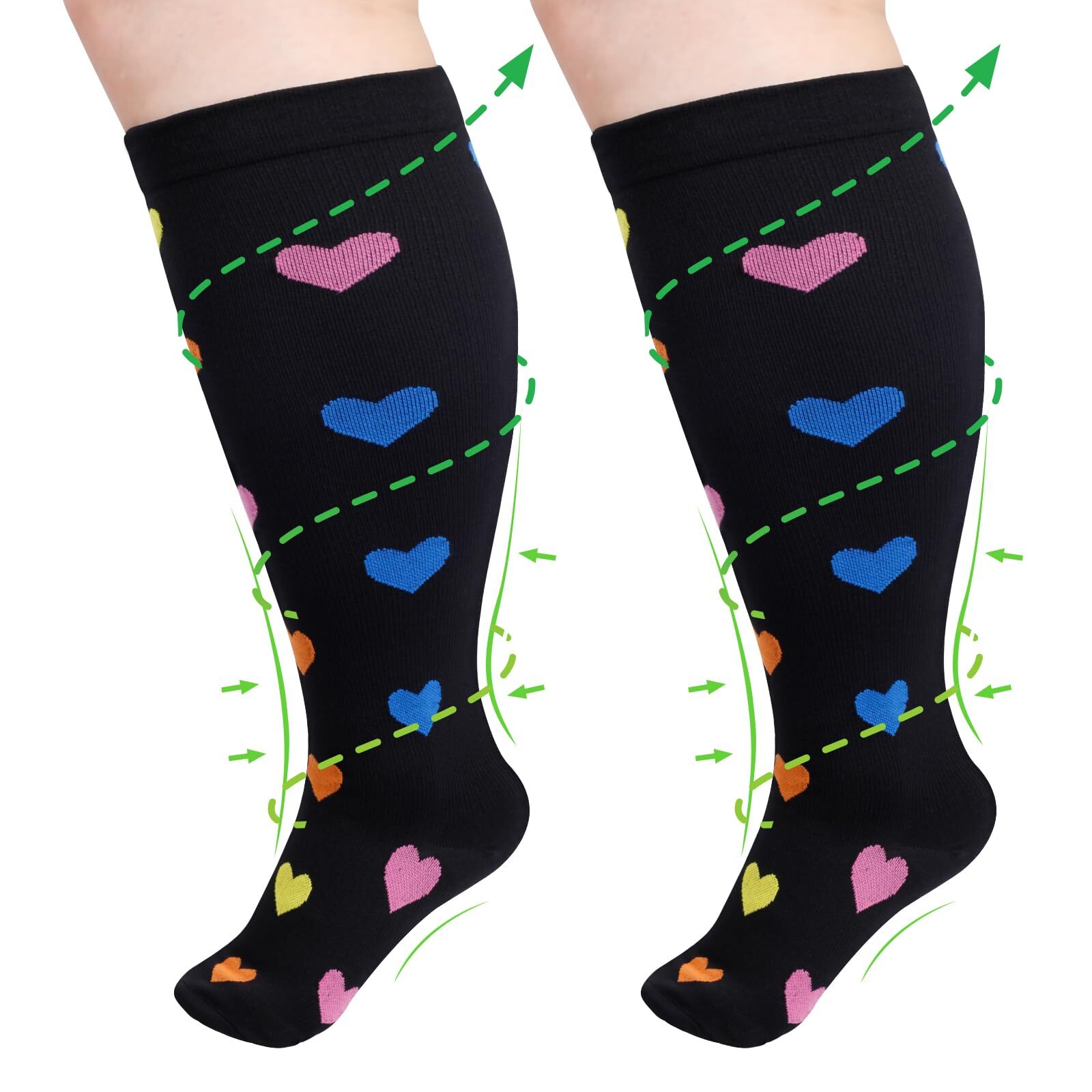 2 Pairs Plus Size Copper Compression Socks for Women & Men Circulation
