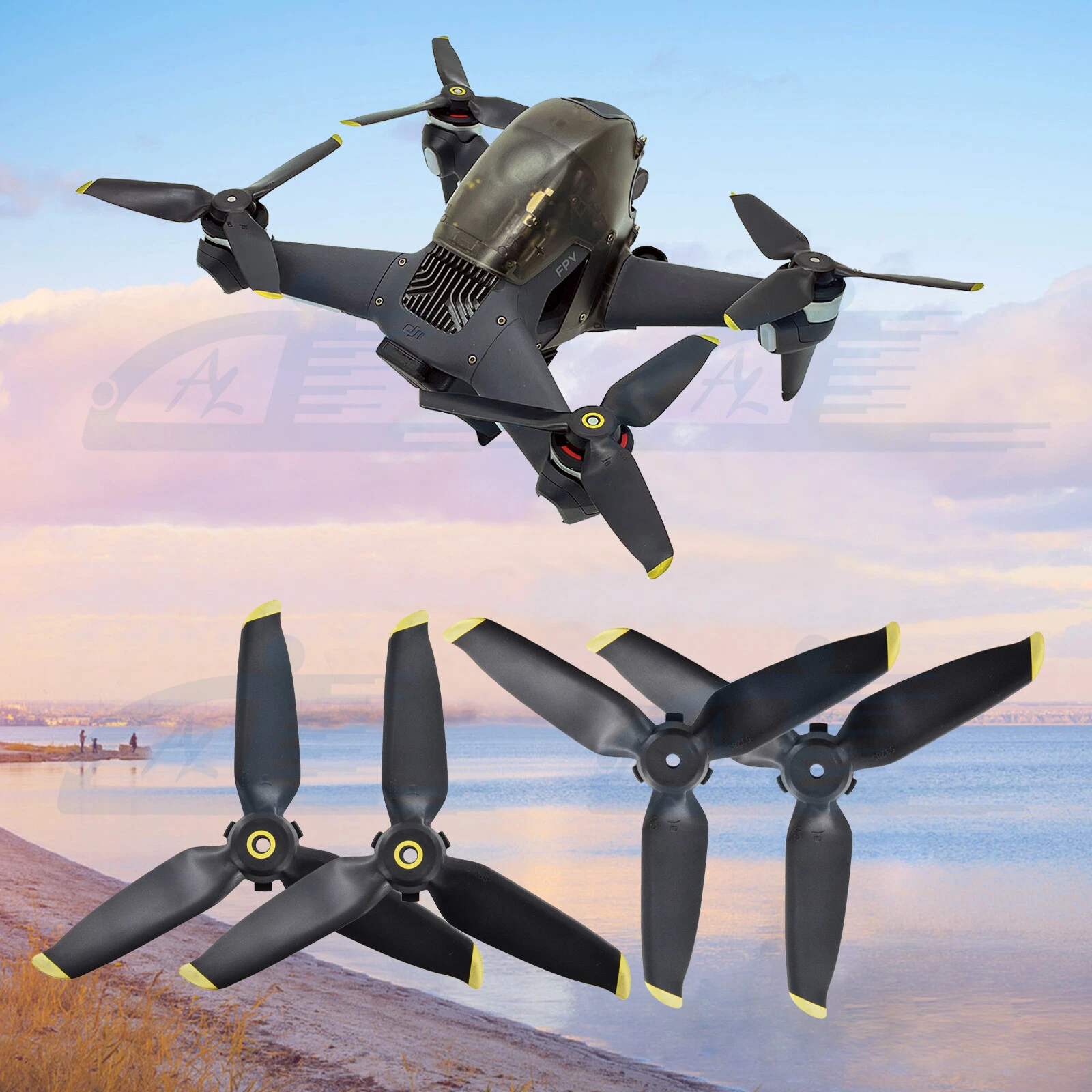 2 Pairs Propellers Blades For Dji Fpv Drone Accessories Quiet Quick Release Gold