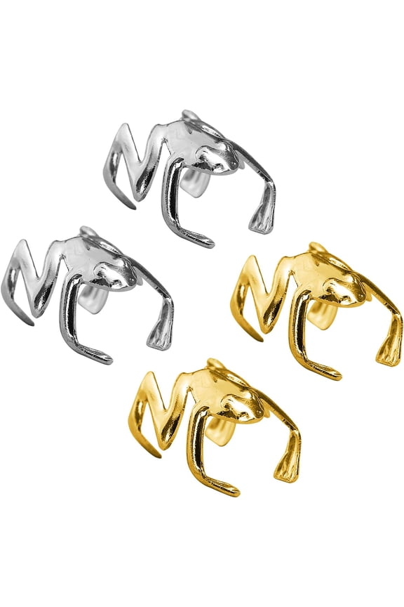 2 Pairs Punk Gothic Jumping Frog Cuff Ear Clip Ear Wrap Earrings Set No Piercing Fake Cartilage Earrings for Women Men Gold Silver Plated Personality Jewelry-Frog