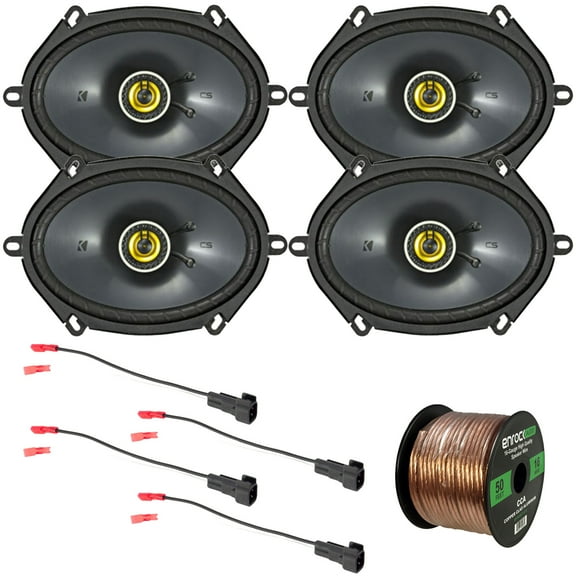 2 Pairs (QTY 4) of 6x8" 225 Watts Peak Power 2-Way Car Coaxial Speakers Bundle Combo with Enrock Speaker Harness, 16 Gauge 50 Foot Speaker Wire (Compatible with Select 1998-UP Ford Vehicles)