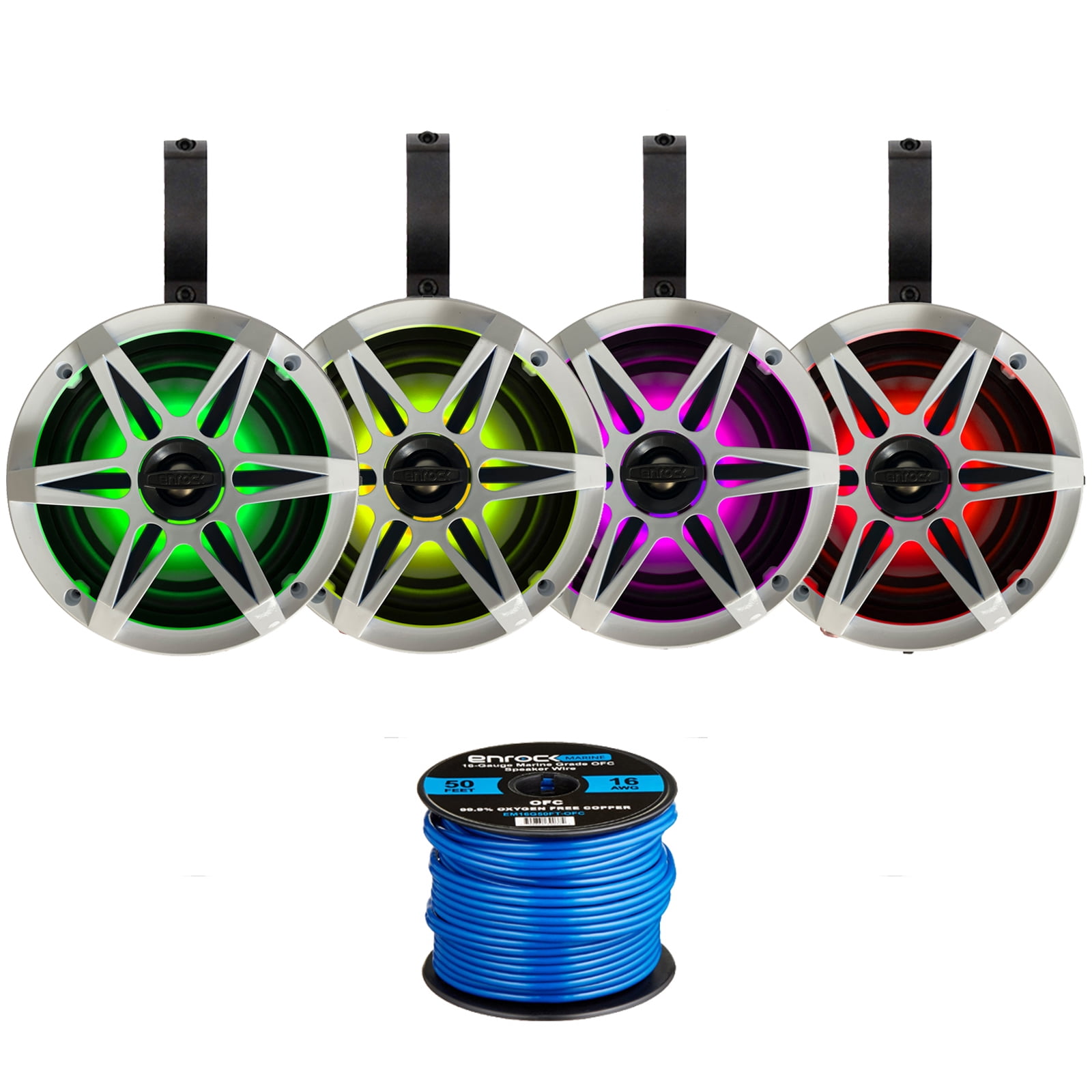 2 Pairs (QTY 4) of Enrock 6.5" 120 Watt Peak Power 2Way Marine Audio