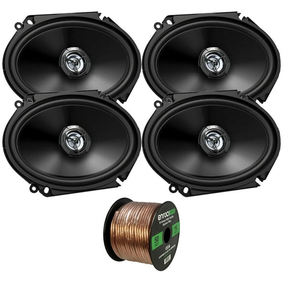 2 Pairs (QTY 4) of JVC CS-DR6821 drvn DR Series 6x8" 2-Way Coaxial 300 Watts Max Power Automotive Car Audio Speakers Bundle Combo with 16 AWG Gauge 50 Feet Speaker Wire Cable