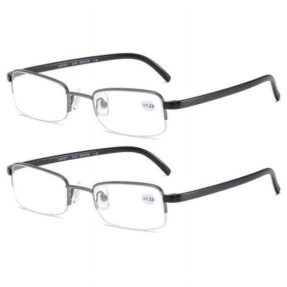 2 Pairs Reading Glasses Blue Light Blocking Half Frame Metal Readers