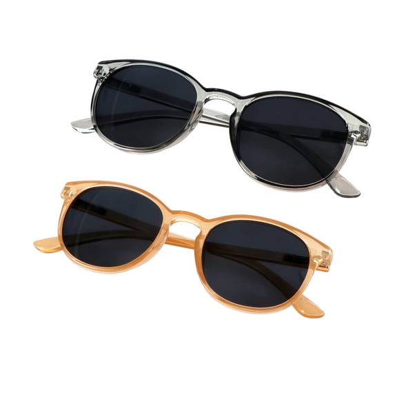 2 Pairs Reading Sunglasses with UV400 Protection Lens for Women,Trendy Driving Sun Glasses Shades (Champagne+Clear Gray, +2.00 Magnification)
