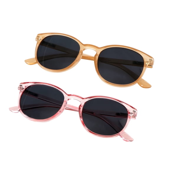2 Pairs Reading Sunglasses with UV400 Protection Lens for Women,Trendy Driving Sun Glasses Shades (Champagne+Clear Pink, +1.75 Magnification)