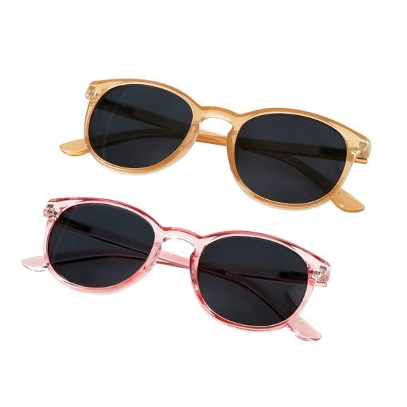 2 Pairs Reading Sunglasses with UV400 Protection Lens for Women,Trendy Driving Sun Glasses Shades (Champagne+Clear Pink, +2.25 Magnification)