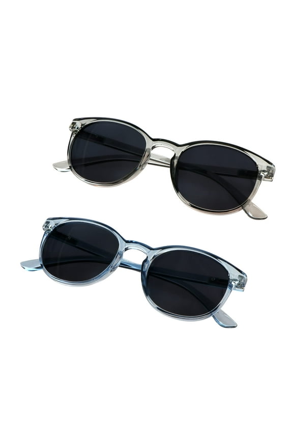 2 Pairs Reading Sunglasses with UV400 Protection Lens for Women,Trendy Driving Sun Glasses Shades (Clear Blue+Clear Gray, +1.50 Magnification)