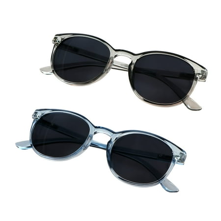 2 Pairs Reading Sunglasses with UV400 Protection Lens for Women,Trendy Driving Sun Glasses Shades (Clear Blue+Clear Gray, +2.00 Magnification)
