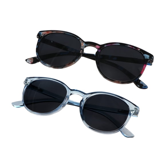 2 Pairs Reading Sunglasses with UV400 Protection Lens for Women,Trendy Driving Sun Glasses Shades (Pink+Clear Blue, +2.00 Magnification)