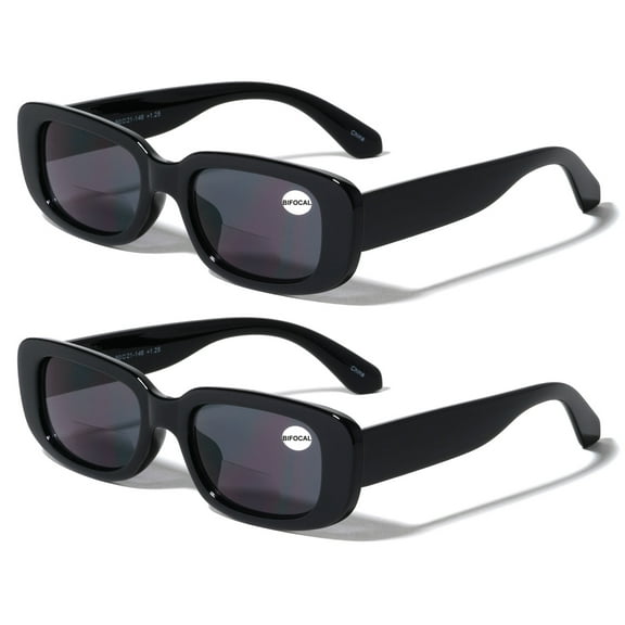 2 Pairs Rectangle Bifocal Sunglasses Reader for Women Retro Fashion Bold UV 400 Protection Outdoor Reading Glasses  1.75