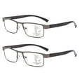 thumbnail image 1 of 2 Pairs of Rectangular Classic Business Progressive Reading Glasses 1.50 for Men, Metal Spring Hinge Temple Readers, Gunmetal Vintage Presbyopic Glasses +1.50 Strength, 1 of 7