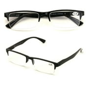2 Pairs Rectangular Half Rim Reading Glasses - Simple Classic Readers - Spring Hinge +2.50