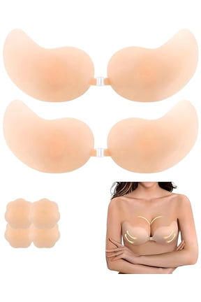 2 Pairs Sticky Bra Push Up Backless Bra Ultra Thin Adhesive Bra with Nipple Covers, Reusable Strapless Bras for Women, Invisible Silicone Bra