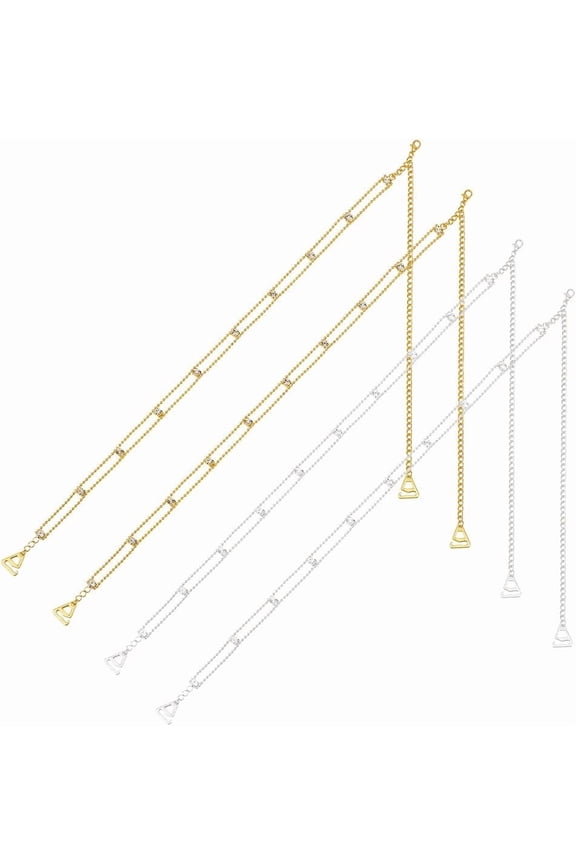 2 Pairs Rhinestone Bra Strap Golden Silver Shoulder Strap Zinc Alloy Bra Belt Nonskid Lingerie Straps Chain Adjustable Bra Straps Replacement for Women Girls Strapless Dress Colorful