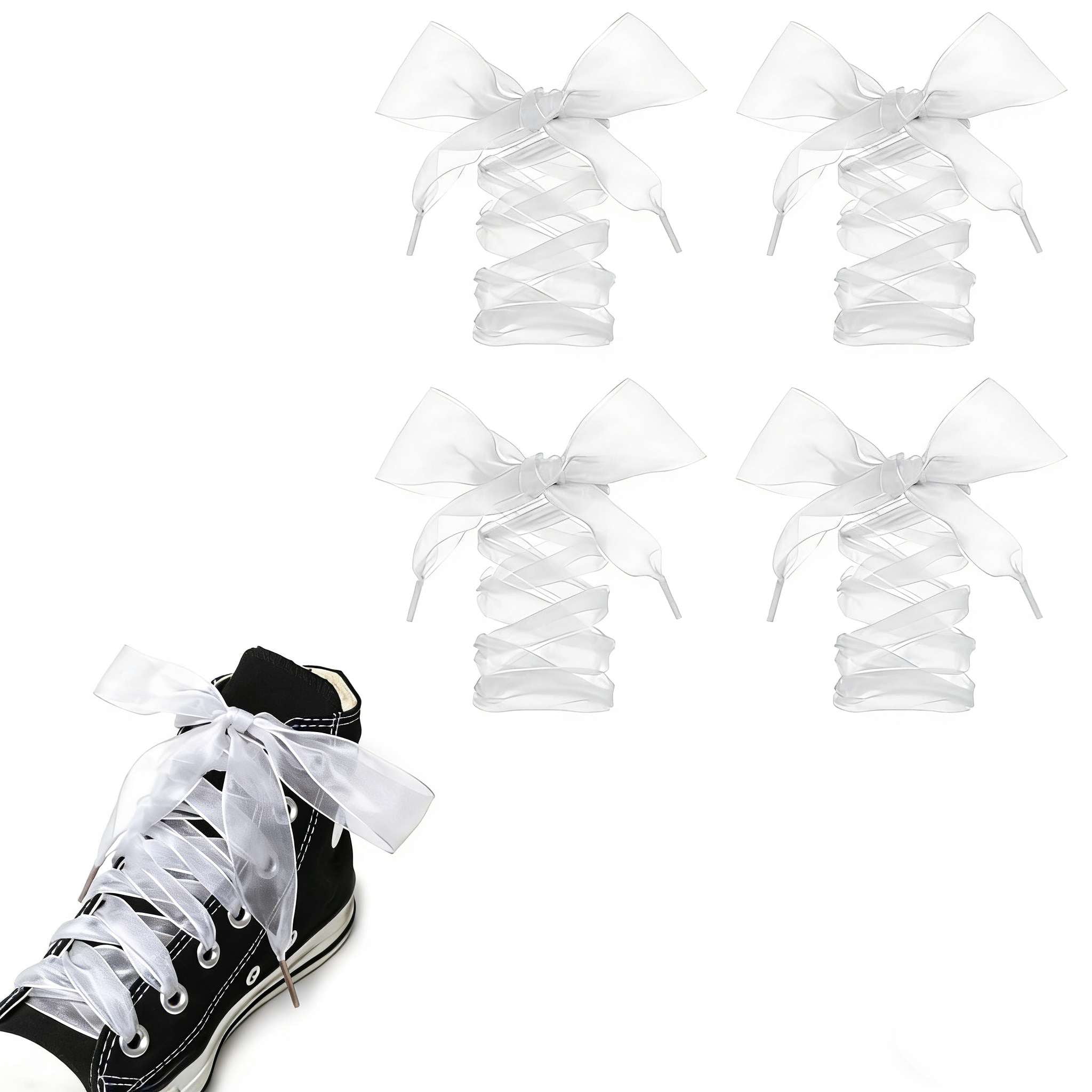 View of 2 Pairs Ribbon Shoelaces, 43in Flat Snow Yarn Shoelace Soft Stain ...