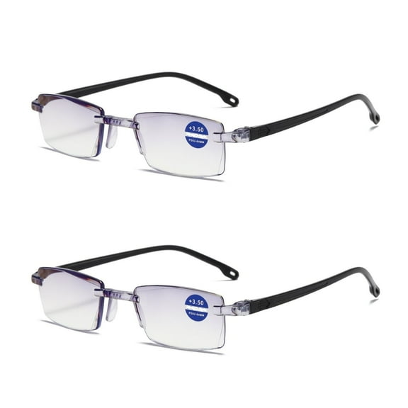 2 Pairs Rimless Blue Light Blocking Reading Glasses Diamond Cut Edge Readers for Men +1.00