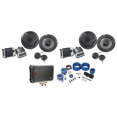 Rockville RV65.2C 6.5 in Component Car Speakers with 4-Channel Amplifier with Wires Kit, Impedance 4 Ohm, Frequency response 34-22,000 Hz, 4 Items