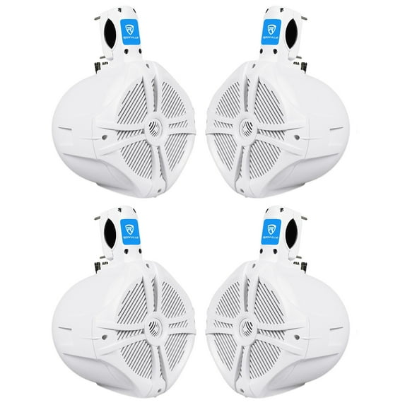 (2) Pairs Rockville RWB80W 8" White 600w Marine/Boat Wakeboard Tower Speakers