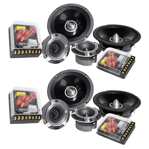 Rockville X6.5C 6.5" 1000W Peak / 250W RMS Competition Component Car Audio Speaker with Titanium Tweeter, High Power Handling Design, Detailed and Dynamic Sound, for Car Stereo Systems, 4 Piece
