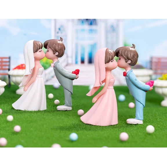 2 Pairs Romantic Wedding Cake Toppers Bride and Groom Figurines for Celebration Decorations Wedding Bride Groom Statues Anniversary Figure Wedding Cake Figurines Wedding