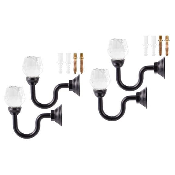 2 Pairs Rose Crystal Hook Hangers for Drapes and Clothes, Black Metal Hanging Rack Organizer
