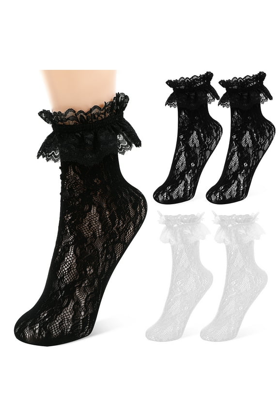 2 Pairs Ruffle Socks Ankle High Socks Lace Trim Socks Women Boot Socks Dress Socks Adult Thin Lace Socks