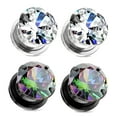 thumbnail image 1 of 2 Pairs Screw Fit CZ Cubic Zirconia Gem Plugs Black Plated Steel Rainbow gauges - size=2g (6 mm), 1 of 1
