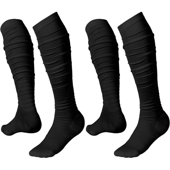 2 Pairs Scrunch Football Socks Non Slip Men Soccer Socks, Long Socks with Ankle Support Padded Knee High Athletic Socks for Youth Adult