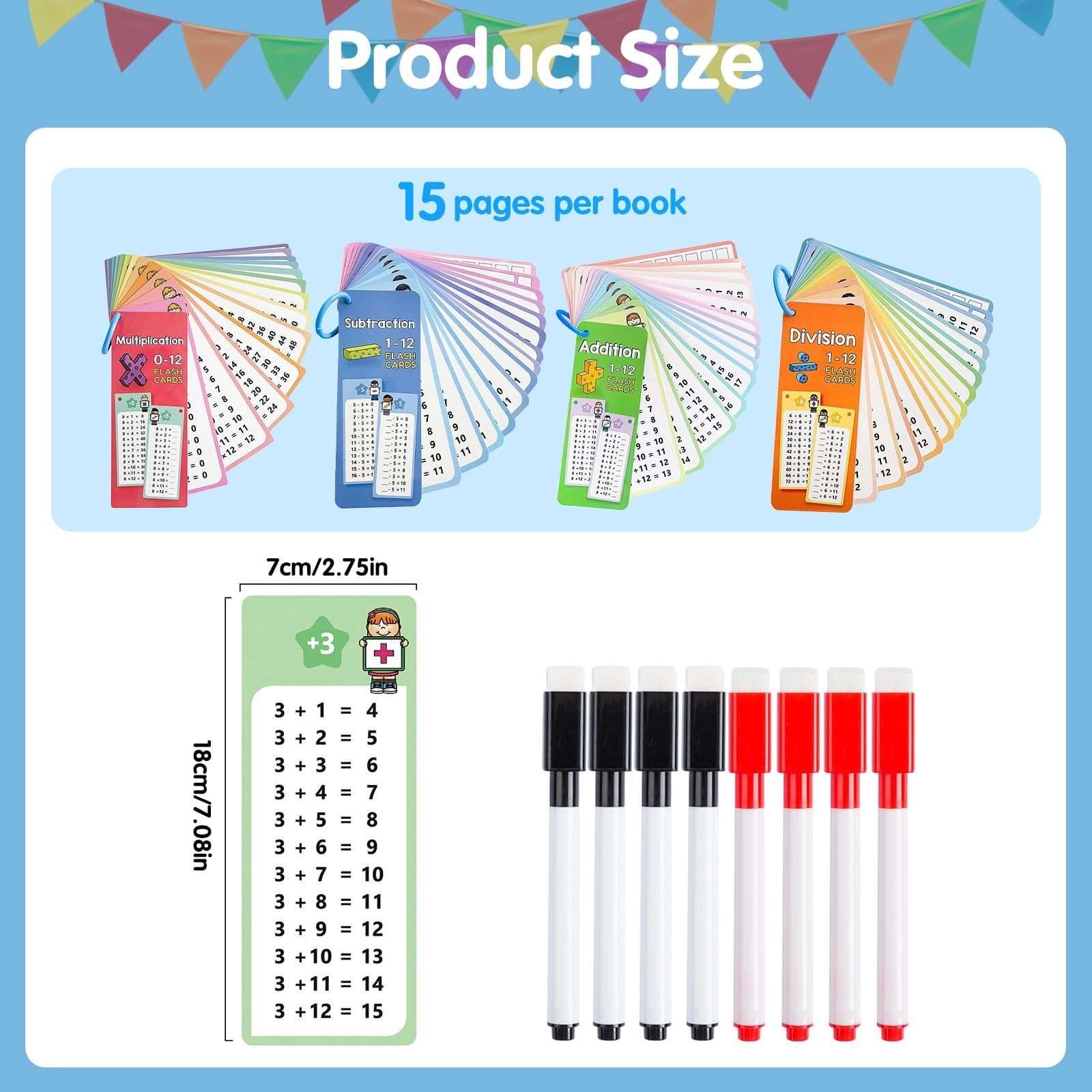 2 Pairs Set 1-12 Maths Table Cards Set Educational Math Flashcards for ...