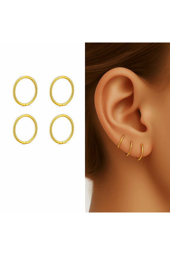 2 Pairs Set 14K Gold Filled Nose Rings Hoop Earrings 6mm 20 Gauge Cartilage Helix Tragus Septum Piercing