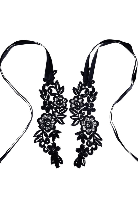 2 Pairs Sexy Lace Embroidery Anklet with Toe Ring Floral Barefoot Sandals Foot Jewelry Black