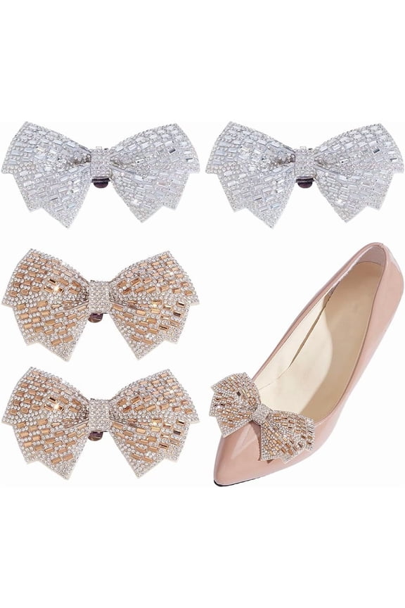 2 Pairs Shoe Clips 2 Colors Wedding Rhinestone Shoe Buckles Bridal Removable Shoe Clips Bowknot Shoe Buckle Bag Clothing Hair Decorations for Women Party Heels Flats Pumps Craft DIY