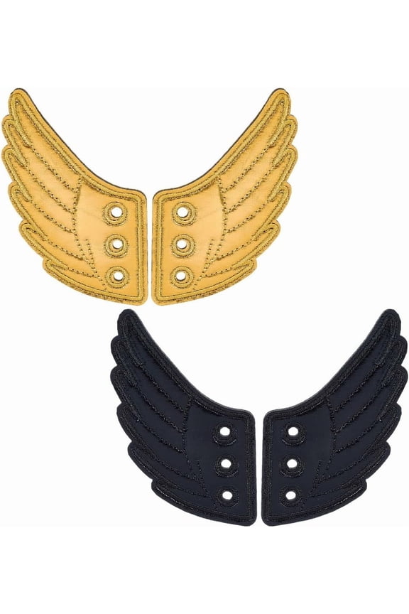 2 Pairs Shoe Wings Gold Black Fabric Shiny Angel Charms Shoes Decorations Accessory for Daily Sports Style Collocation Fashion Roller Skate High Top Canvas Sneaker Decor Supplies Mixed Color