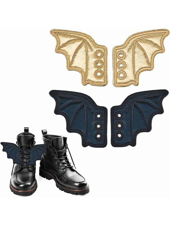 2 Pairs Shoe Wings Leather Bats Shoe Wings Shoe Decoration Black Gold Shoe Accessories Punk Shoe Charm for DIY Skates Sneakers Canvas Roller Shoes Multi-color