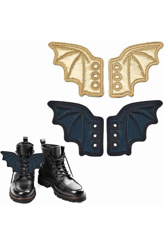 2 Pairs Shoe Wings Leather Bats Shoe Wings Shoe Decoration Black Gold Shoe Accessories Punk Shoe Charm DIY