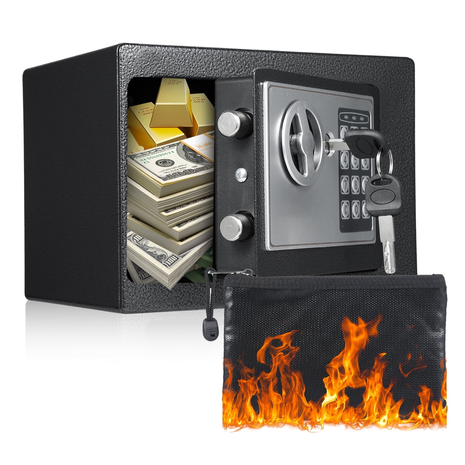 0.22 Cu.ft. Home Safes,Fireproof Waterproof Storage Box with Digital Keypad,Keys and Alarm System