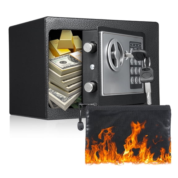 0.22 Cu.ft. Home Safes,Fireproof Waterproof Storage Box with Digital Keypad,Keys and Alarm System